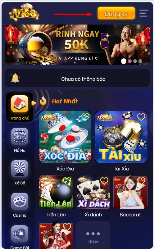 Chọn đăng ký tại trang chủ Vi68.info