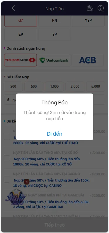Xác nhận thông tin nạp tiền Vi68