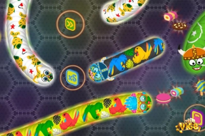 Vật phẩm trong game đa dạng các hình ảnh như các loại bánh kẹo giúp chú rắn của bạn ăn vào sẽ lớn hơn