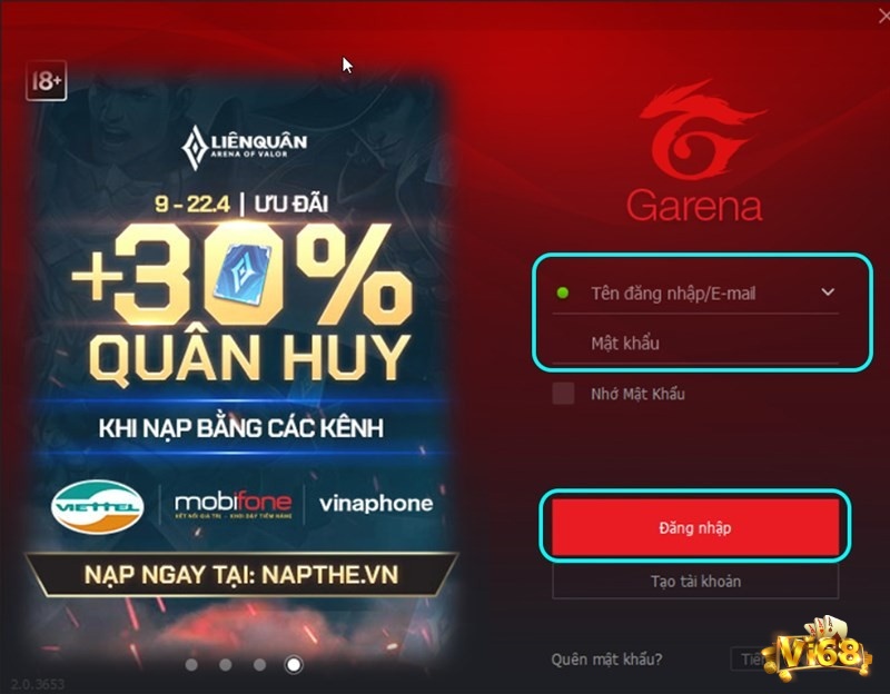 Đăng nhập trên Garena