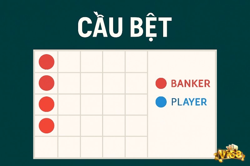 Chuỗi kết quả cùng màu kéo dài biểu thị cầu bệt trong baccarat với Banker hoặc Player thắng liên tục.