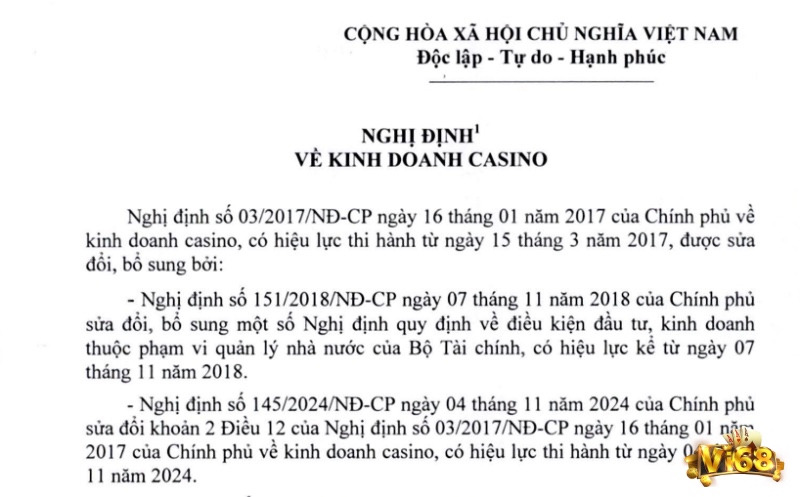 Hoạt động casino được điều chỉnh chặt chẽ bởi Nghị định 03/2017/NĐ-CP và các quy định liên quan.
