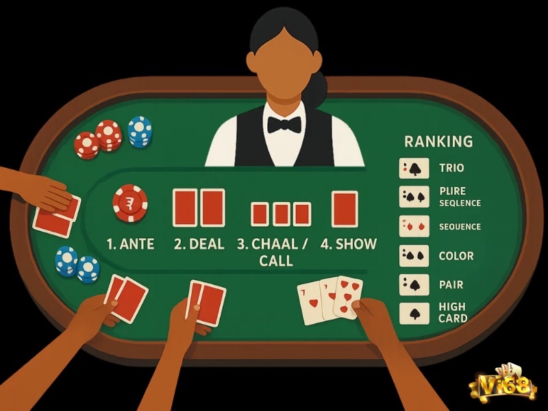 Blind và Chaal trong thuật ngữ bài Teen Patti – hai lựa chọn cược mở đầu mang tính chiến lược trong Teen Patti.